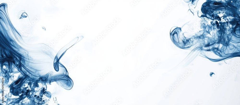Poster navy blue abstract smoke swirls on a white background with space for text creating a serene and arti