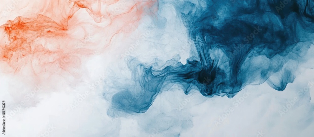 Poster fluid abstract marble art in dark blue and copper tones with soft grey background and empty space fo