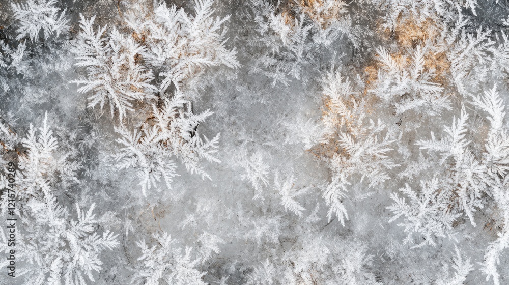 Aufkleber close up of intricate ice crystals forming a delicate pattern on branches in a serene winter forest 