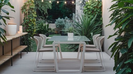 Fototapeta premium Modern outdoor patio table set with plants