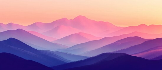 Obraz premium Stunning mountain landscape at sunset with soft pastel hues and expansive copyspace ideal for nature-themed projects and text overlay.