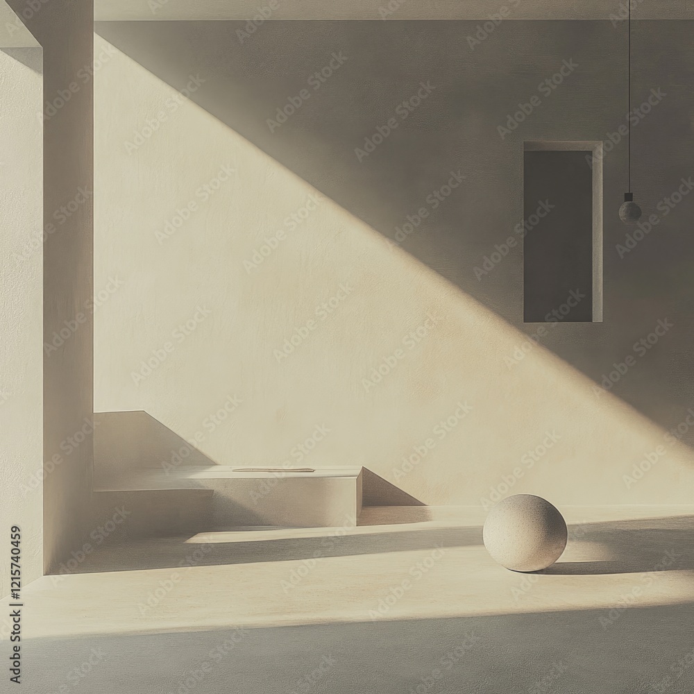 Aufkleber minimalist interior with soft light and sphere in calm environment reflecting solitude and tranquili