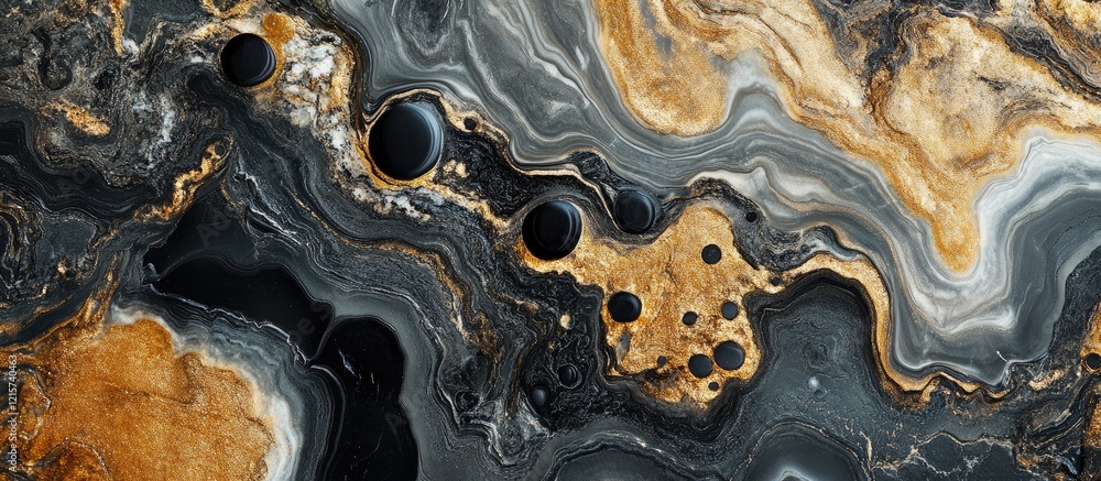 Aufkleber elegant black liquid and gold marble abstract background with ample copyspace for text and design el
