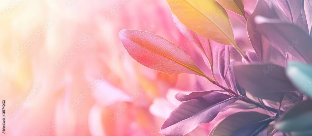 Poster lush plant leaves with soft gradient background creating a minimalistic aesthetic and space for text