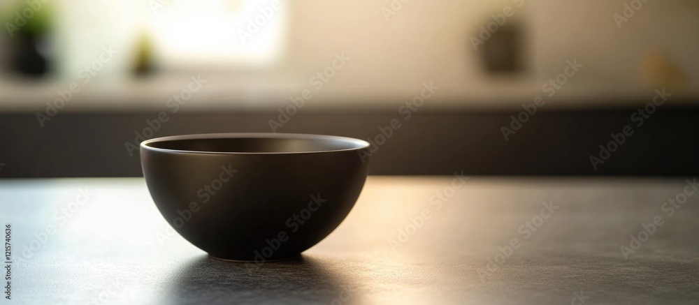 Poster bowl of soup on a tabletop showcasing simplicity with empty space for text and a soft blurred backgr