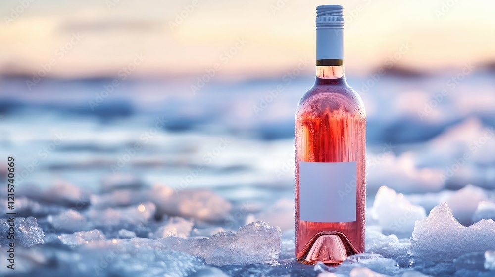 Poster chilled red malbec rosã© wine bottle on ice floes highlighting winter frost and climate change with 