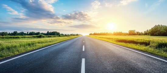 Blank Billboard on Highway Against Scenic Landscape for Advertising with Empty Space for Text and Copyspace for Promotions or Announcements