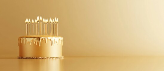 Elegant 50th Gold Birthday Cake with Celebration Candles and Blank Space for Personalized Text for Invitations or Announcements