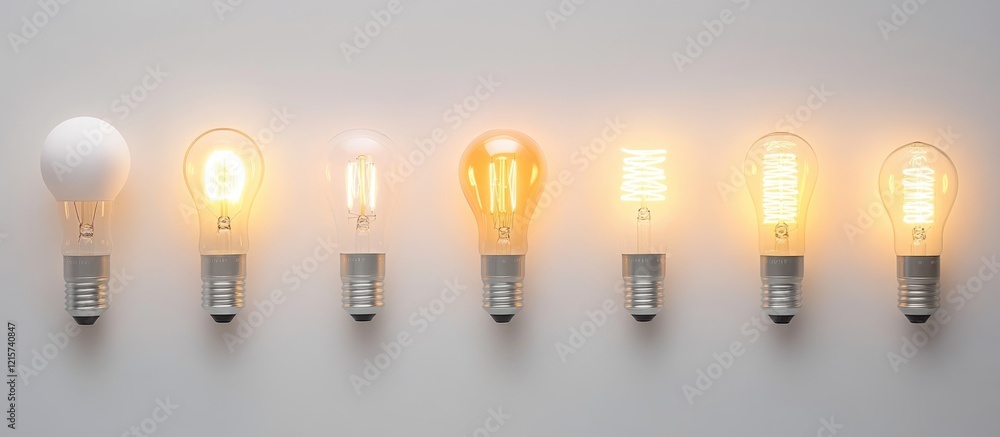 Poster variety of light bulbs displaying different brightness levels on a white background with an adjustme