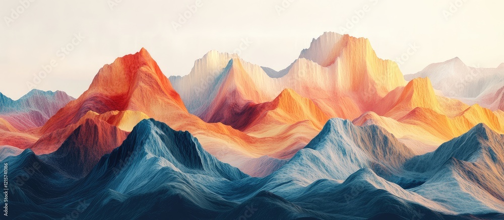 Poster abstract mountain range art featuring vibrant colors and empty copyspace for custom text and brandin