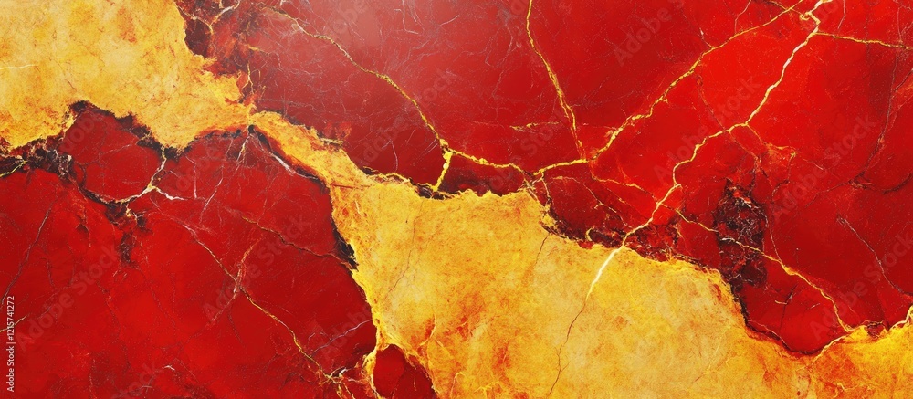Poster vibrant abstract marble texture in red and yellow with space for custom text or branding on a creati