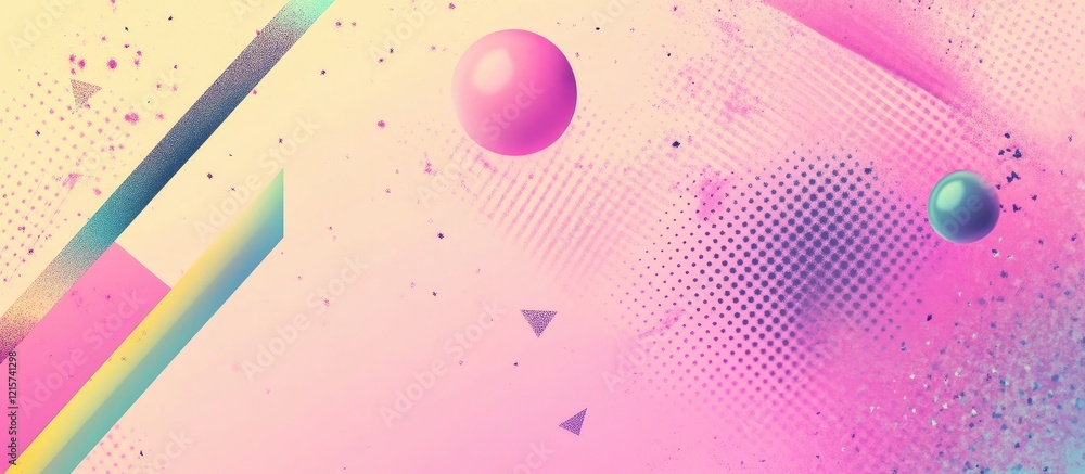 Aufkleber 80s vintage pastel geometric abstract artwork featuring synthwave elements with blank space for text