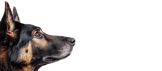 Fototapeta na wymiar Black and brown dog looking right at home with ample copyspace for text ideal for pet-related advertisements or designs