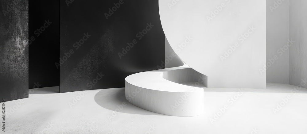 Poster abstract monochrome geometric background in black and white featuring curved shadows and empty space