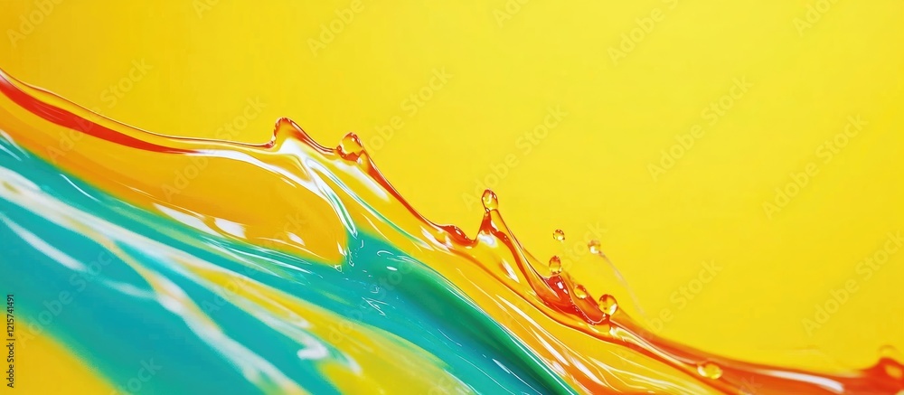 Poster vibrant abstract wave motion in liquid form against a bright yellow backdrop ideal for text insertio