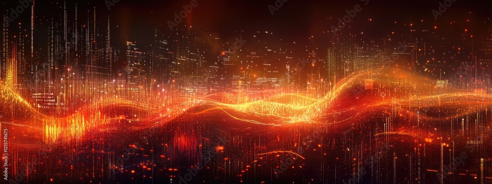 Aufkleber vibrant data waves illuminating a futuristic landscape with space for text in a virtual reality atmo
