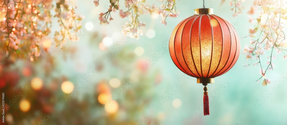 Poster festive lantern illuminated against a blurred backdrop creating a warm ambiance with space for perso