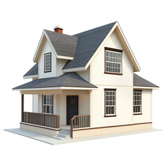 3D modern house model white color with brown roof isolated on a transparent background