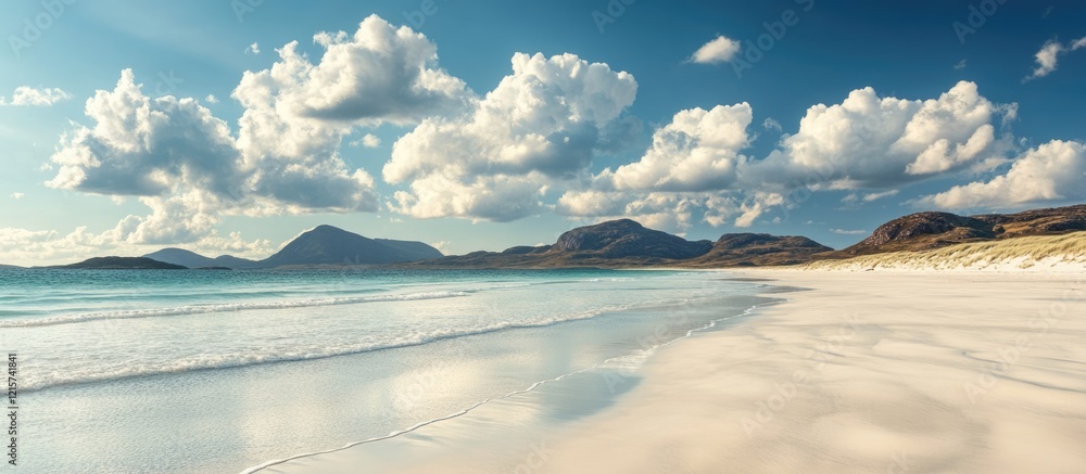 Aufkleber serene panoramic beach view featuring crystal clear waters and soft white sand with vast empty space