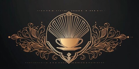 Elegant geometric art deco logo for luxury tea featuring ornate elements and art nouveau designs with ample copy space for branding and text