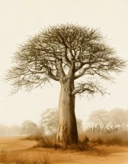 acacia tree illustration, wild plains trees 