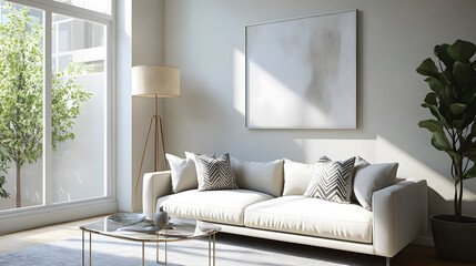 Elegant living room featuring soft neutral tones and stylish decor.