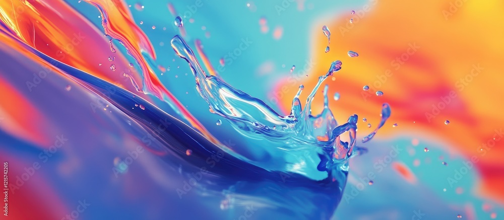 Poster vibrant blue and orange abstract splash water movement with dynamic textured background and copyspac