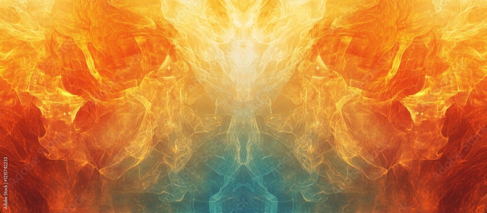 Poster vibrant abstract background in warm colors with mystical swirls and space for custom text