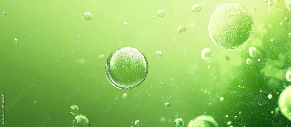 Aufkleber abstract green background with floating molecules and bubbles ideal for scientific concepts and prom
