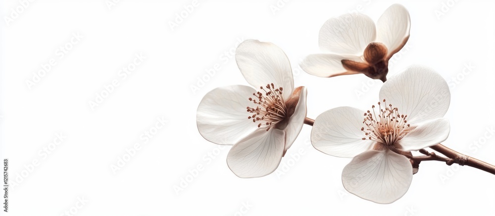 Aufkleber elegant branch featuring three delicate white flowers on a minimalist background ideal for text over