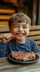 Happy Child Enjoying a Delicious Barbecue Meal at a Cozy Setting
