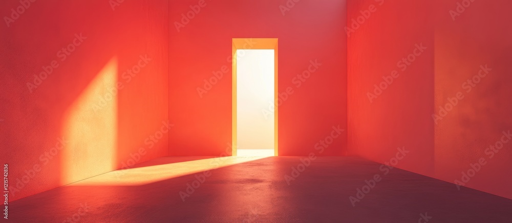 Aufkleber abstract interior scene of an empty room illuminated by a glowing open door with ample space for tex