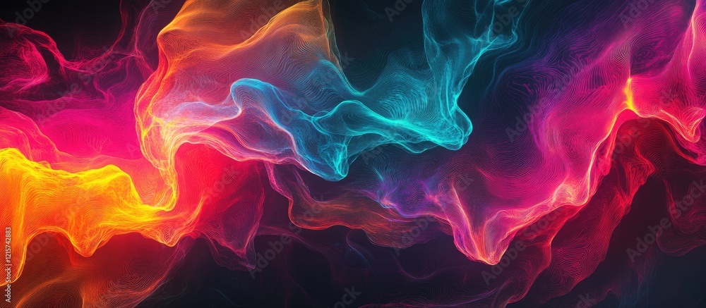 Aufkleber vibrant neon waves in a dark background abstract digital art with space for your text or design elem