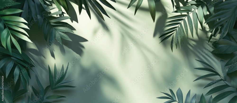 Poster abstract jungle wall background featuring natural tree shadows with ample copyspace for text and des