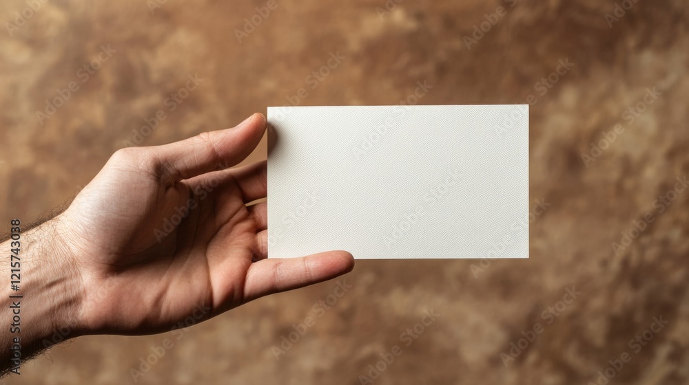 Poster male hand holding a blank notepad against a textured brown backdrop with ample copy space for text a