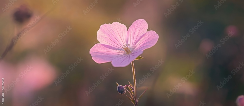 Poster delicate pink flower on a slender stem against a soft blurred background ideal for adding your text 