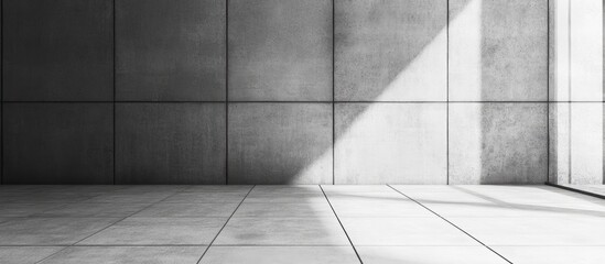 Minimalist Monochrome Interior Scene With Empty Space For Text And Soft Shadows On Concrete Walls And Floor