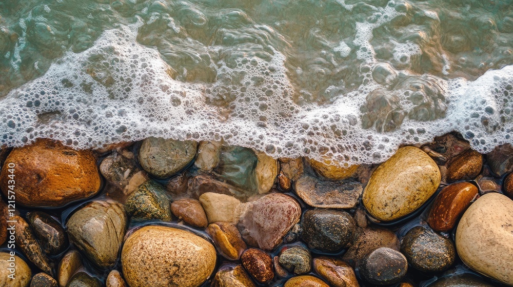 Aufkleber tranquil beach scene with smooth pebbles and gentle waves creating a serene atmosphere suitable for 