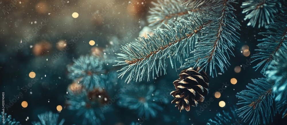 Aufkleber abstract winter background with pine branches and bokeh lights creating a festive atmosphere for hol
