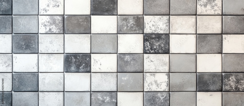 Poster vintage grey and white geometric mosaic tile background with empty space for text and design element