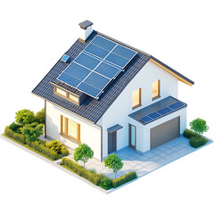 3D modern house model white color with brown roof isolated on a transparent background