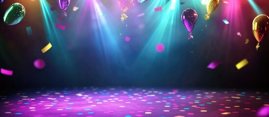 Vibrant Backlit Party Scene with Balloons and Empty Space for Text or Promotion