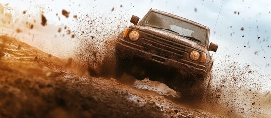 4x4 SUVs Competing in Muddy Off-Road Challenge Dynamic Action Scene with Copy Space for Text and Advertisements