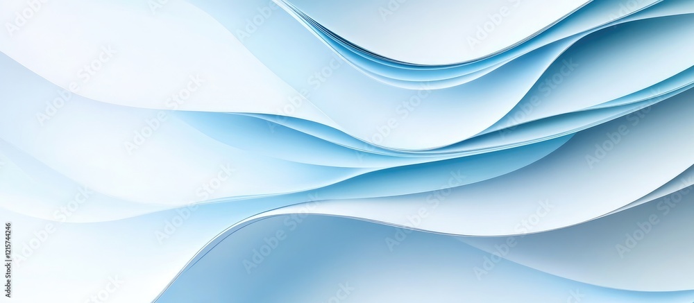 Poster soft light blue abstract wavy paper background with subtle grain texture and ample copyspace for tex