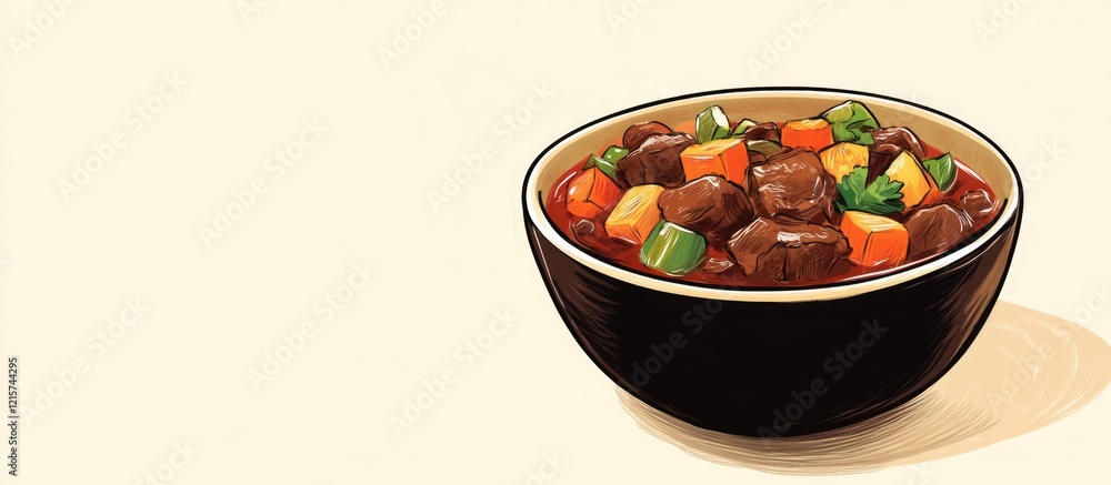 Aufkleber hot beef bourguignon stew in a bowl with fresh vegetables and ample empty space for text overlay or 