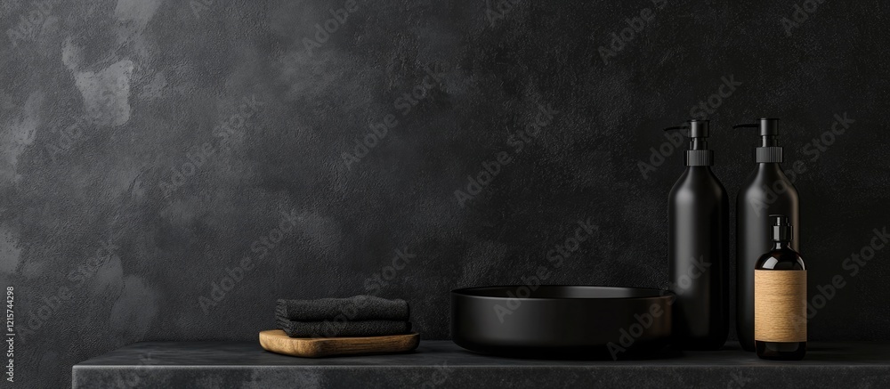 Poster elegant black fluid background showcasing premium products with ample copyspace for branding or text