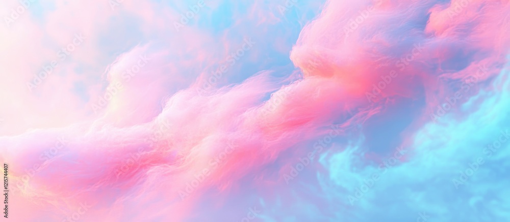 Poster holographic metallic gradient background in sky blue and pink with empty space for text overlay