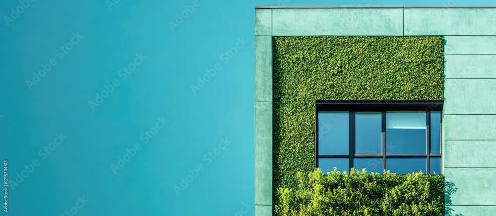 Poster sustainable architecture featuring green wall design and empty copyspace for innovative presentation