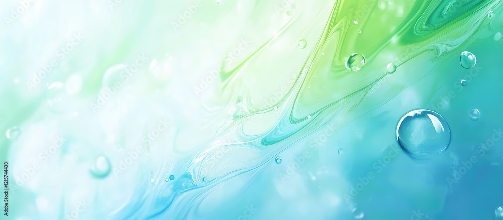 Aufkleber abstract marbling background in green and blue hues with soft bubbles and copyspace for custom text 