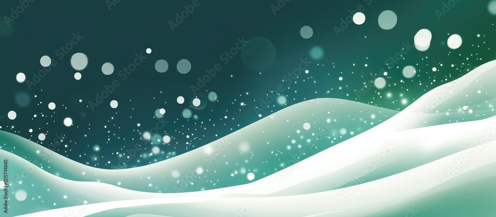 Poster abstract northern lights with green white flowing light patterns and blurred circles ideal for text 